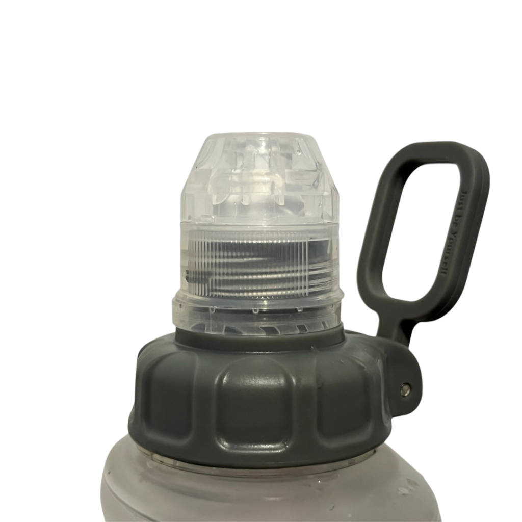 Pure Clear® 500ml Pure Explore Water Filter Bottle with transparent filter cap and carry handle, designed for outdoor activities and travel.