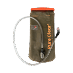 Pure Clear® 2 litre hydration bladder with filter, featuring a flexible drinking tube and ergonomic design for hands-free hydration during outdoor activities.