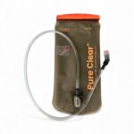 Pure Clear® 2 Litre Water Hydration Bladder with filter and quick-release drinking tube, designed for hands-free hydration during outdoor activities.