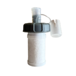 Pure Clear® 42mm conversion cap for water filtration bottle, featuring a grey top and white filter cartridge, designed for compatibility with Pure Clear® water filter products.