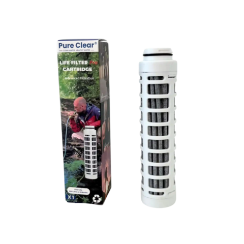 Pure Clear® Life Filter® Pro Cartridge with packaging, showcasing advanced filtration technology for safer hydration solutions.